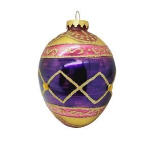 GKI Bethlehem Handblown Purple Glass Egg Christmas Ornament 1990 USA 5" High